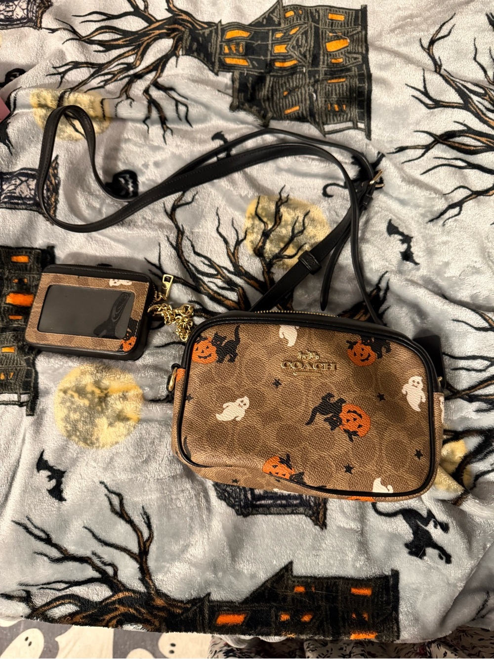 Coach Brown Halloween Print Crossbody Phone & Card Pouch